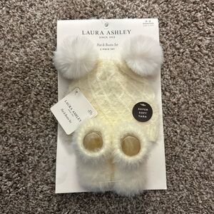 Laura Ashley Soft Cream Hat and Bootie Set